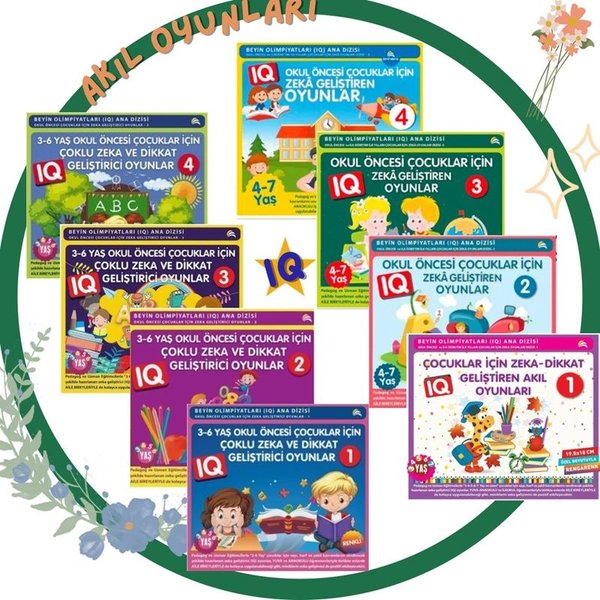3 - 4 - 5 - 6 - 7 Yaş ve Üzeri Çocuklar İçin IQ Zeka Geliştiren Akıl Oyunları - 8 Kitap Takım