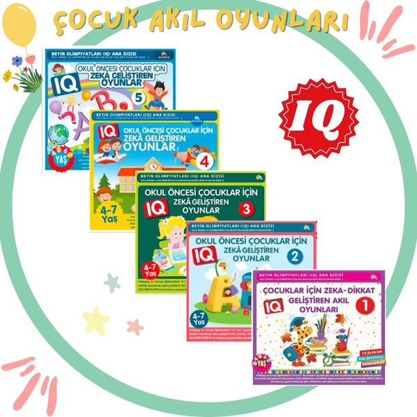 4-7 Yaş Çocuklar İçin IQ Zeka Geliştiren Oyunlar - 5 Kitap Takım