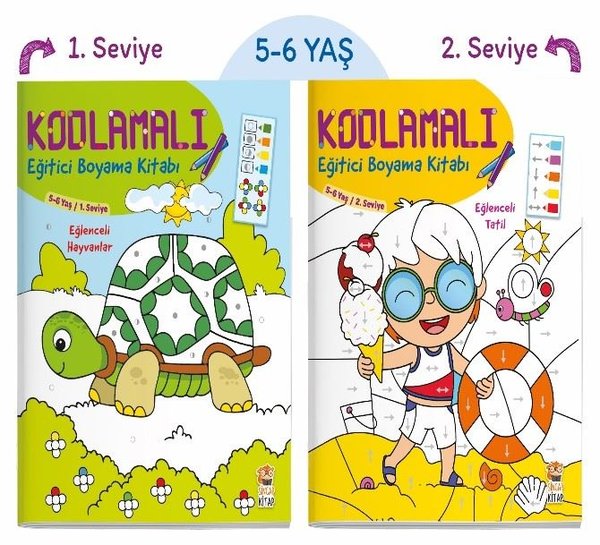 Kodlamalı Eğitici Boyama Seti-5-6 Yaş 1.2 Seviye-2 Kitap Takım