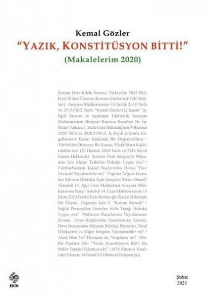 Yazık Konstitüsyon Bitti - Makalelerim 2020