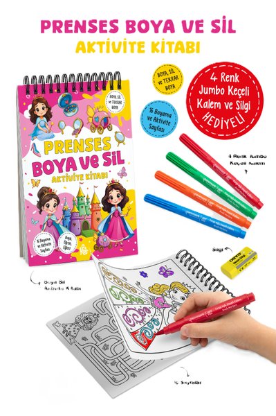 Prenses - Boya ve Sil Aktivite Kitabı 3 + Yaş