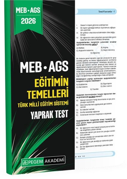 2026 MEB AGS Eğitimin Temelleri Türk Milli Eğitim Sistemi Yaprak Test