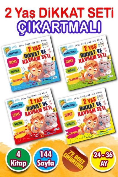 2 Yaş Dikkat Güçlendirici Çıkartmalı Eğitim Seti - 4 Kitap Takım